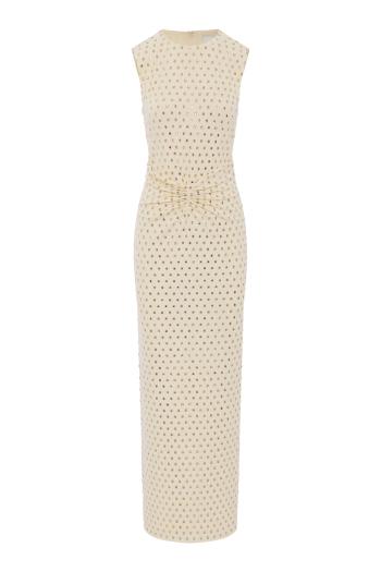 Diamante jersey gathered maxi dress in champagne