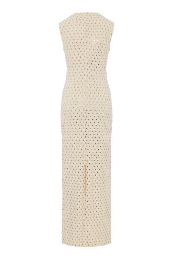 Diamante jersey gathered maxi dress in champagne