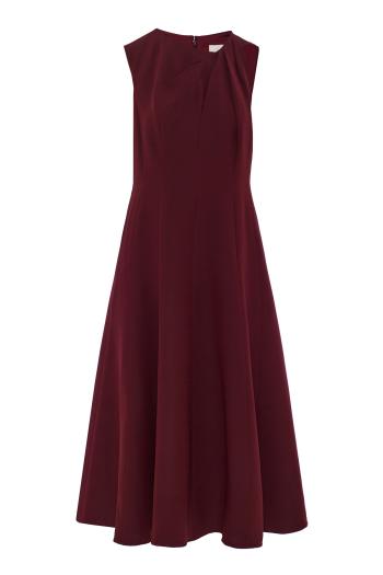 Asymmetrical twist midi dress in burgundy