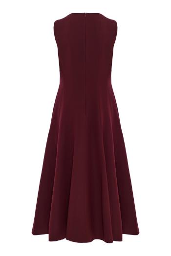 Asymmetrical twist midi dress in burgundy