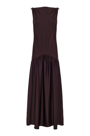 Satin twisted-strap gown in brown