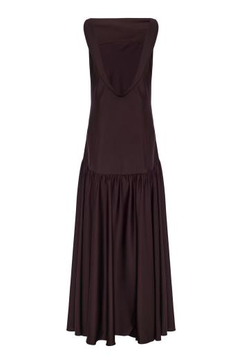 Satin twisted-strap gown in brown
