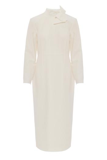 Silk-ramie jacquard bow-neck midi dress in cream