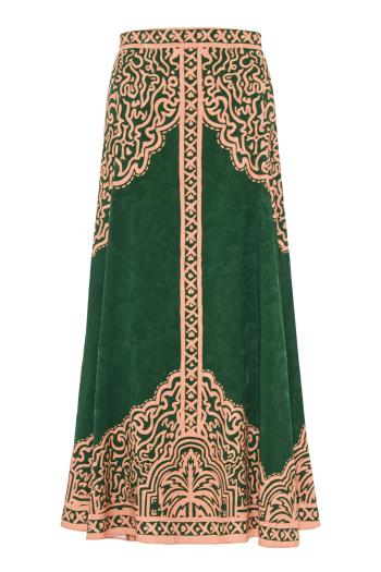 Encanto de Isla ankle skirt in green and salmon