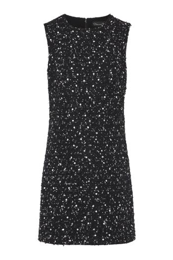 Sequin ribbon tweed mini dress in black and white