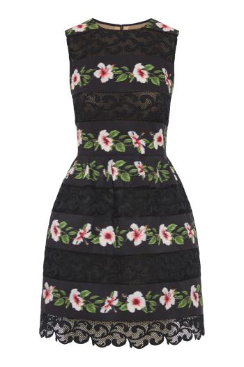 Chiné hibiscus striped faille mini dress in black