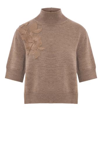Hibiscus embroidered knit sweater in brown