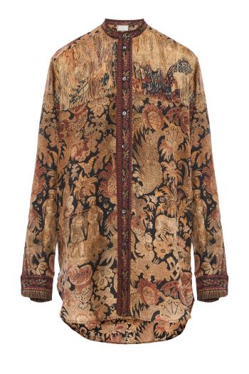 Aloe silk tapestry shirt in brown