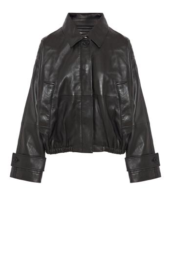 Leather blouson jacket in black