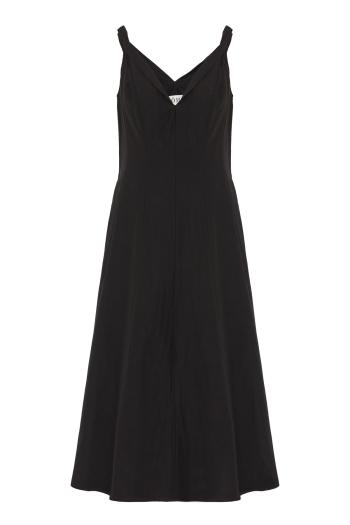 Twisted cotton midi dress in black