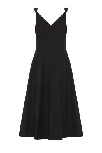 Twisted cotton midi dress in black