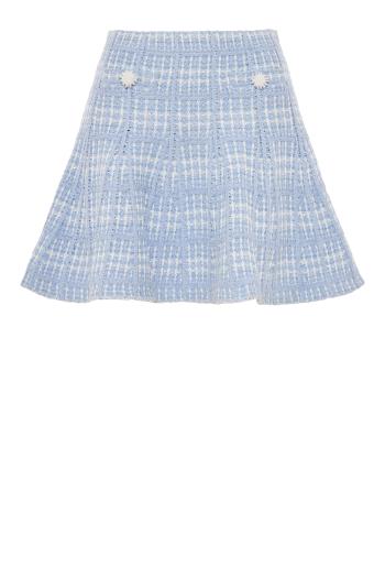 Check knit mini skirt in blue