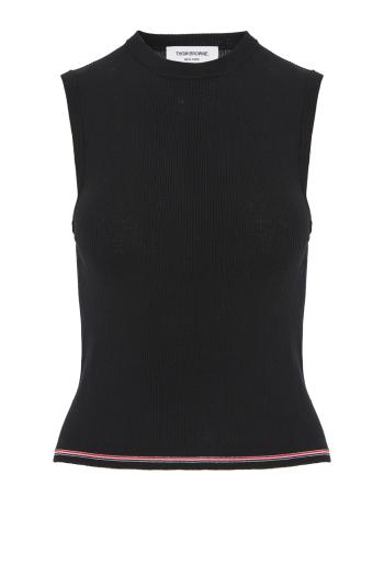 Wool rib-knit shell top in black
