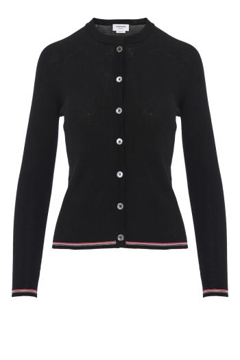 Wool rib-knit cardigan in black