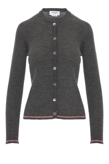 Wool rib-knit cardigan in grey