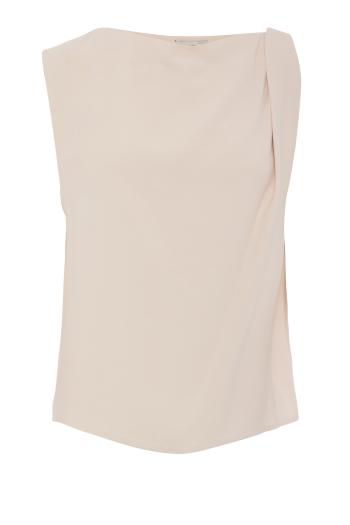 Crepe draped-shoulder sleeveless top in blush cloud