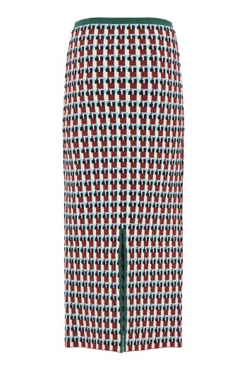 Raven colourblock knit midi skirt in suede