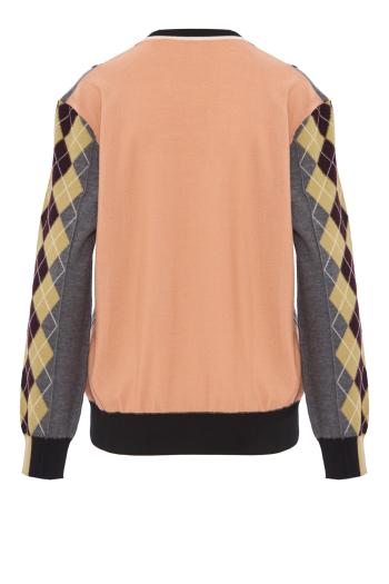 Teddy colourblock wool V-neck sweater in grey melange