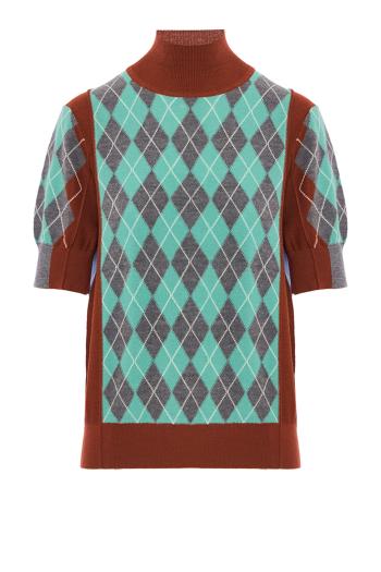 Melani short-sleeve colourblock wool sweater in pistachio