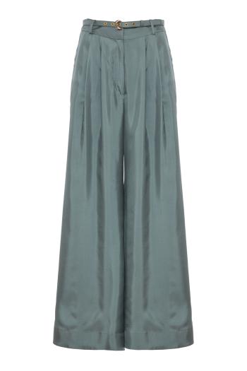 Wide leg silk pant in airforce