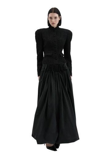 Bouclé blazer with stand collar in black