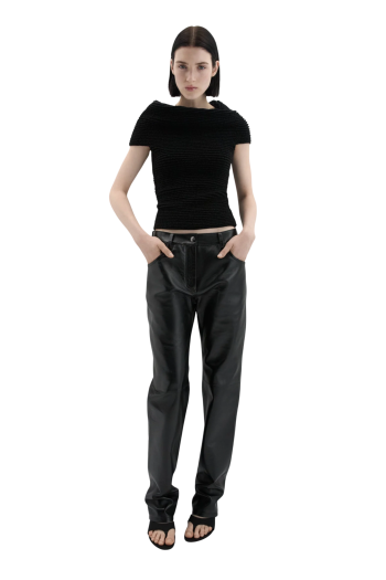 Leather straight-leg pants in black