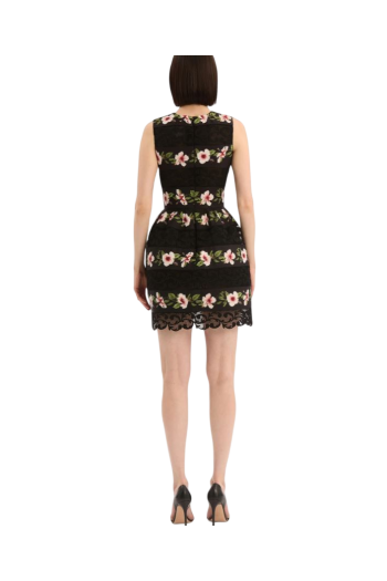 Chiné hibiscus striped faille mini dress in black
