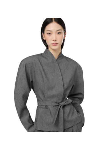Margaux rounded-shoulder wrap blazer in grey and black