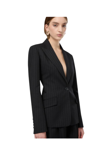 Bianca wool-blend pinstripe fitted blazer in black and white