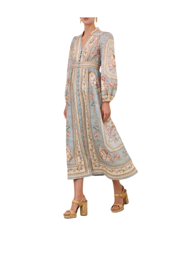 Roselight printed linen midi dress in tapestry