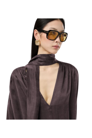 Mathilda scarf-neck satin blouse in rouge noir