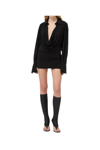 Lilia deep-V mini dress in black