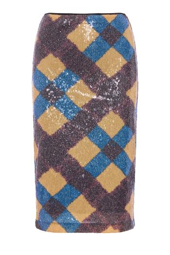 Bianca sequin midi skirt in caraway plaid