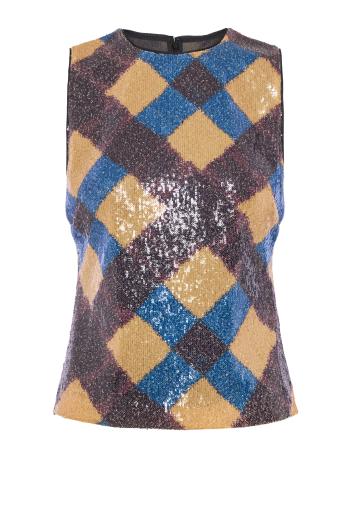 Tanselle sequin top in caraway plaid