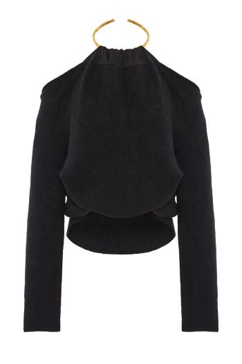 Erin alpaca blend necklace off-shoulder top in black