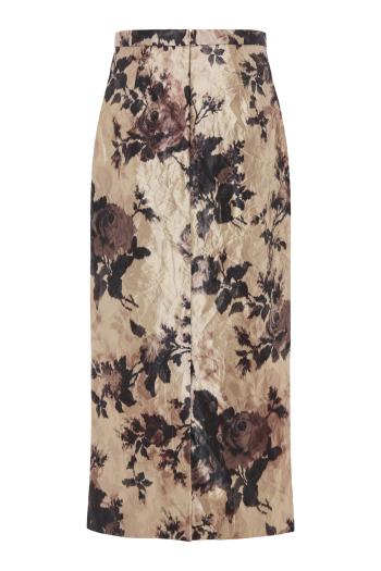 Floral textured satin pencil midi skirt in fonteyn rose pearl