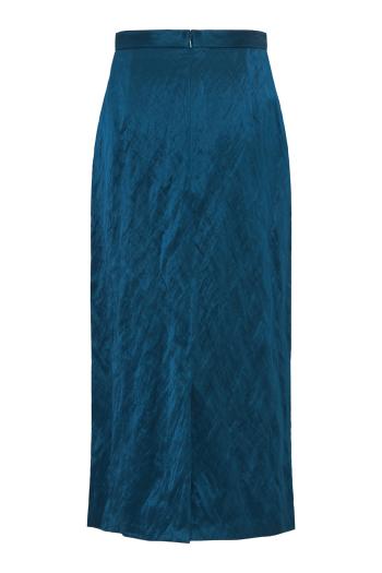 Embroidered textured satin midi pencil skirt in smokey blue