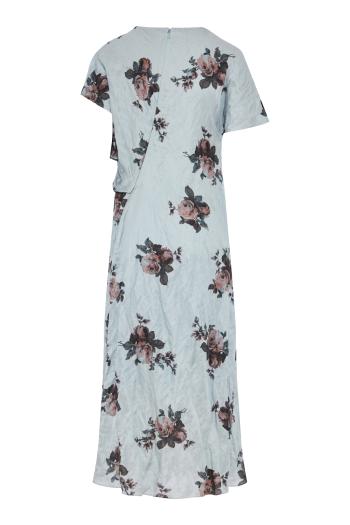 Margot floral crushed satin asymmetric midi dress in artists blue