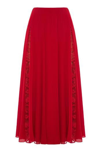 Silk lace-panel maxi skirt in sunset flame