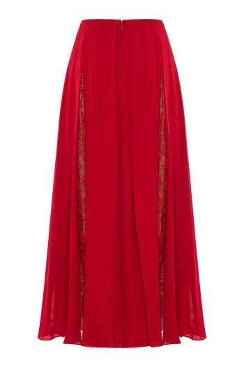 Silk lace-panel maxi skirt in sunset flame