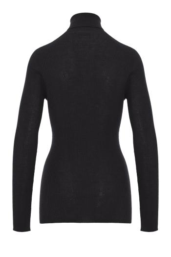 Fine-knit wool-silk turtleneck sweater in black