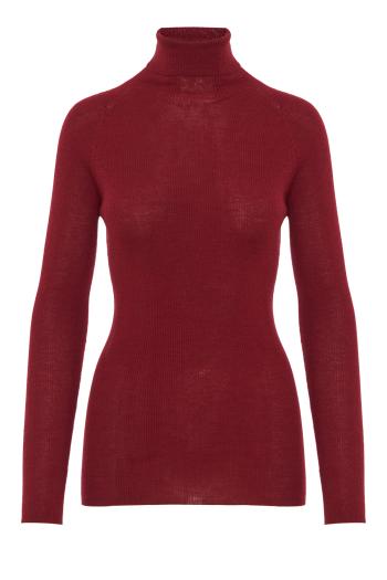 Fine-knit wool-silk turtleneck sweater in dahlia