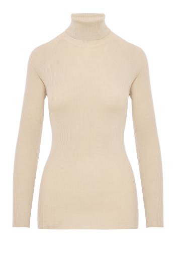 Fine-knit wool-silk turtleneck sweater in stucco