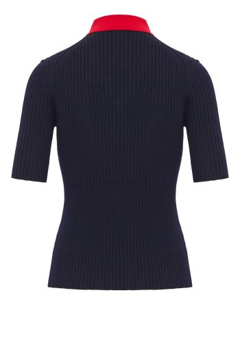 Ribbed wool polo shirt in pencil blue