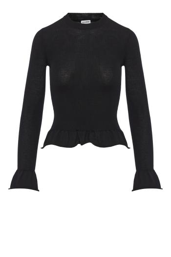 Wool bell-sleeve sweater in black