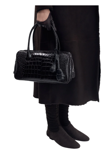 Brigitte croco-embossed leather bag in natural brown