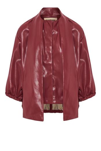 Fedun vegan-leather bomber in mahogany red