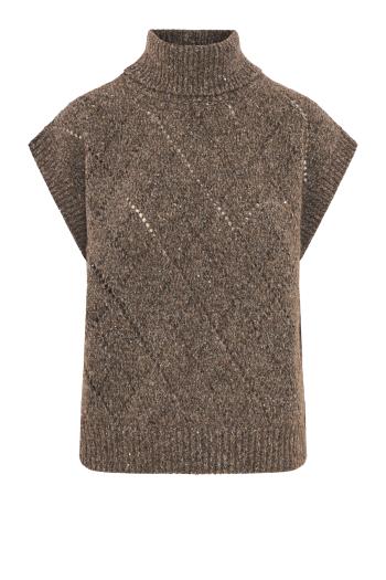 Alpaca and cotton sleeveless turtleneck sweater in deep brown