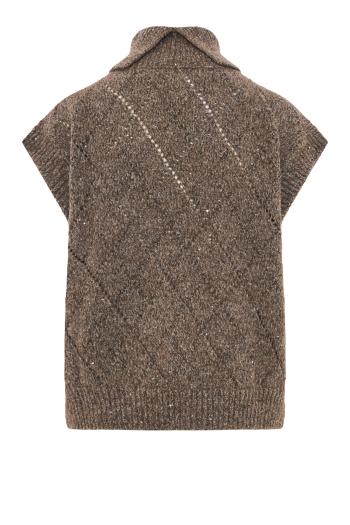 Alpaca and cotton sleeveless turtleneck sweater in deep brown