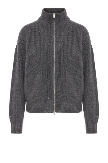 Wool ribbed zip cardigan in grey eclipse